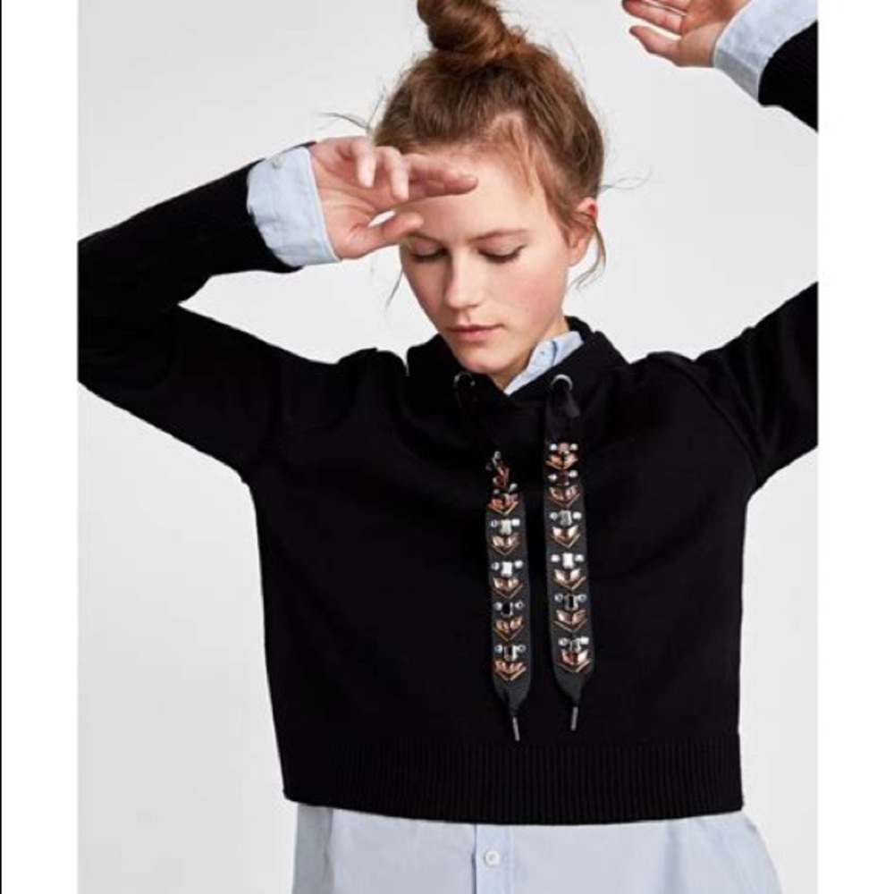 Zara Bejeweled Cropped Sweatshirt Size Large